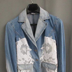 Jean jacket with white lace overlay